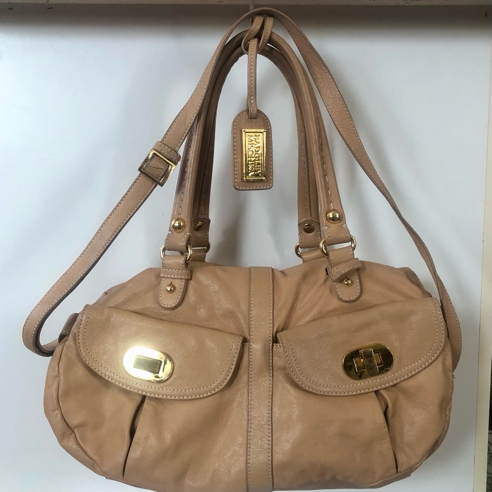 Badgley Mischka Tan Leather Hobo Shoulder Bag with gold hardware